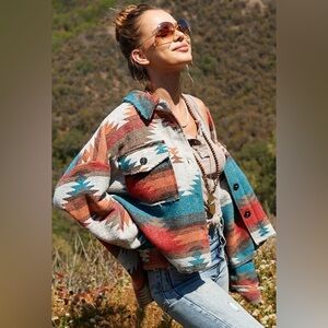 LA MIEL Eldora Aztec Shacket Distressed  Jacket Southwestern Women’s Small